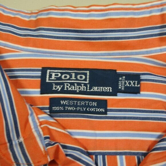Ralph Lauren mens orange white navy Westerton striped button front shirt XXL EUC - Picture 3 of 4